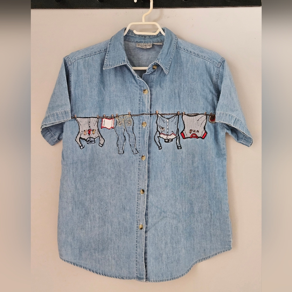 Western Inspired Embroiderd Cotton Denim Blouse
